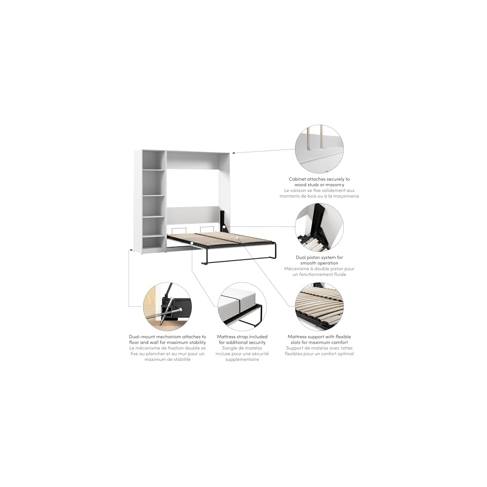 Bestar Full Murphy Bed with Closet Organizer, White, Claremont, 79W