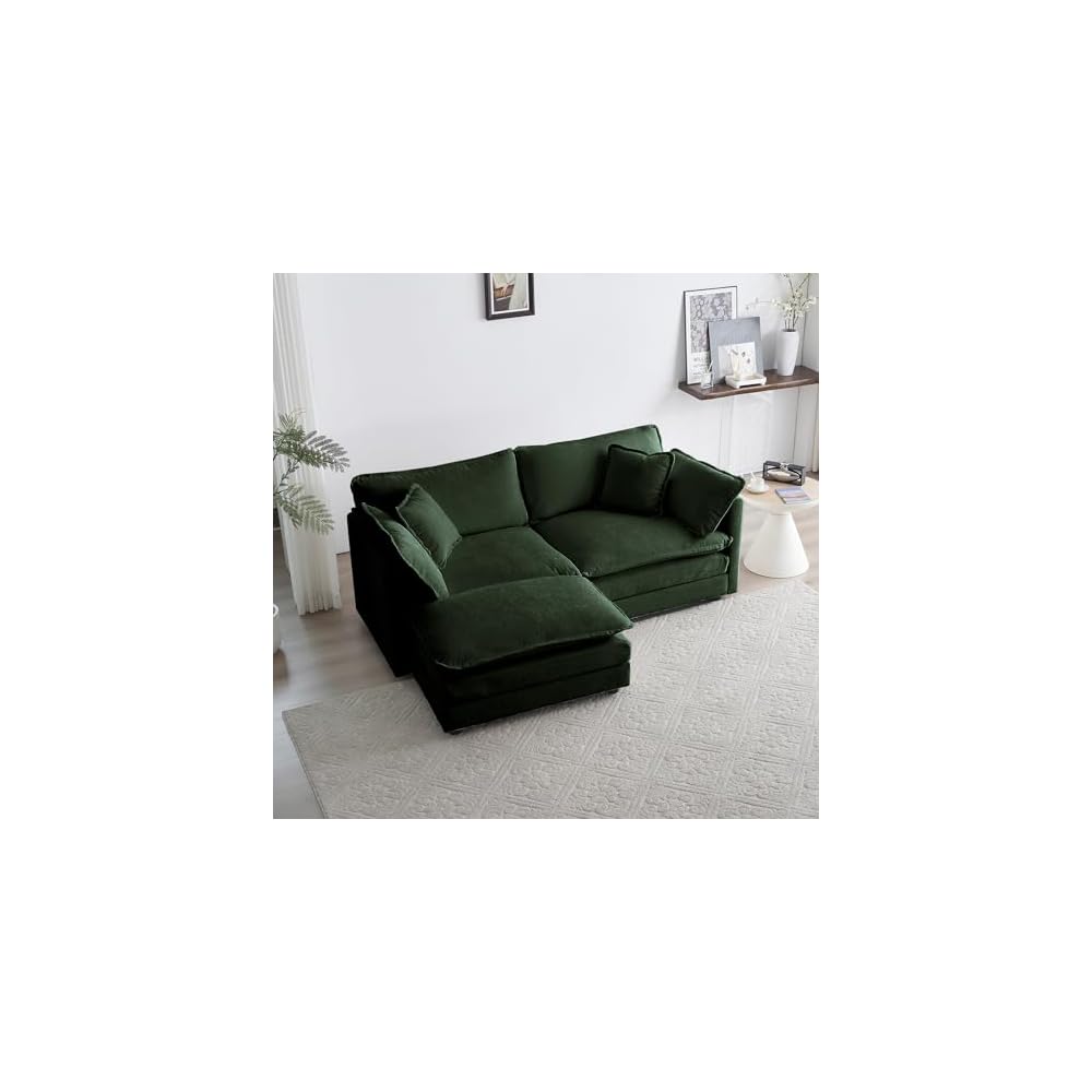Deep Seat Cloud Loveseat Sofa Sectional Couch with Movable Ottoman, 2 Seater Oversized L Shaped Corner Sofa&Couches, Comfy Chenille Love Seat for Living Room Bedroom Apartment Office