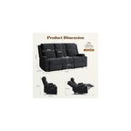 GUEAPY Reclining Sofa for Living Room, 75" Manual Reclining Couch with Chenille Fabric, Flip-Down Center Backrest, 4 Cup Holders, Storage Drawer & Side Pockets, Home Cinema Seating,Black