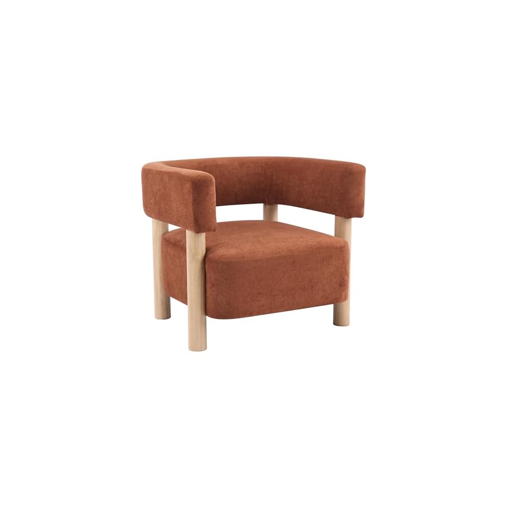 Christopher Knight Home Carly Low Profile Accent Chair, Boucle Upholstered Barrel Chair, Comfy Reading Chair for Bedroom, Wooden Single Lounge Sofa, Burnt Orange