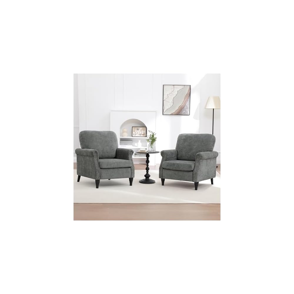 Accent Chair for Living Room, Modern Mid Century Reading Chair Armchair High Back Upholstered Armchair with Wooden Legs for Living Room Bedroom Office (LIGHTGREY, 1pcs)