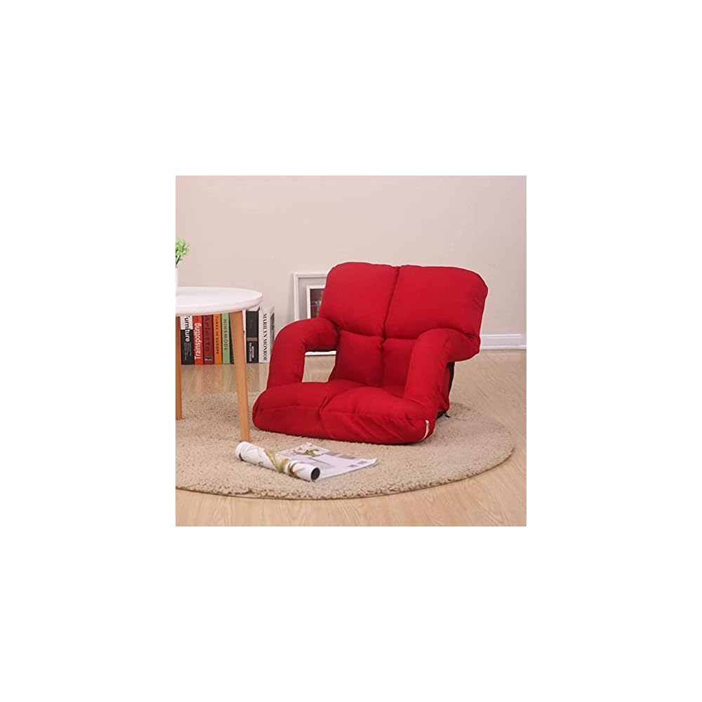 Lazy Floor Sofa Chair Cushion with Armrest 6-Bad Request Adjustable Folding Tatami Seat Pads Sofa Couch Recliner with Zipper Remove Washable-red L92xw58cm