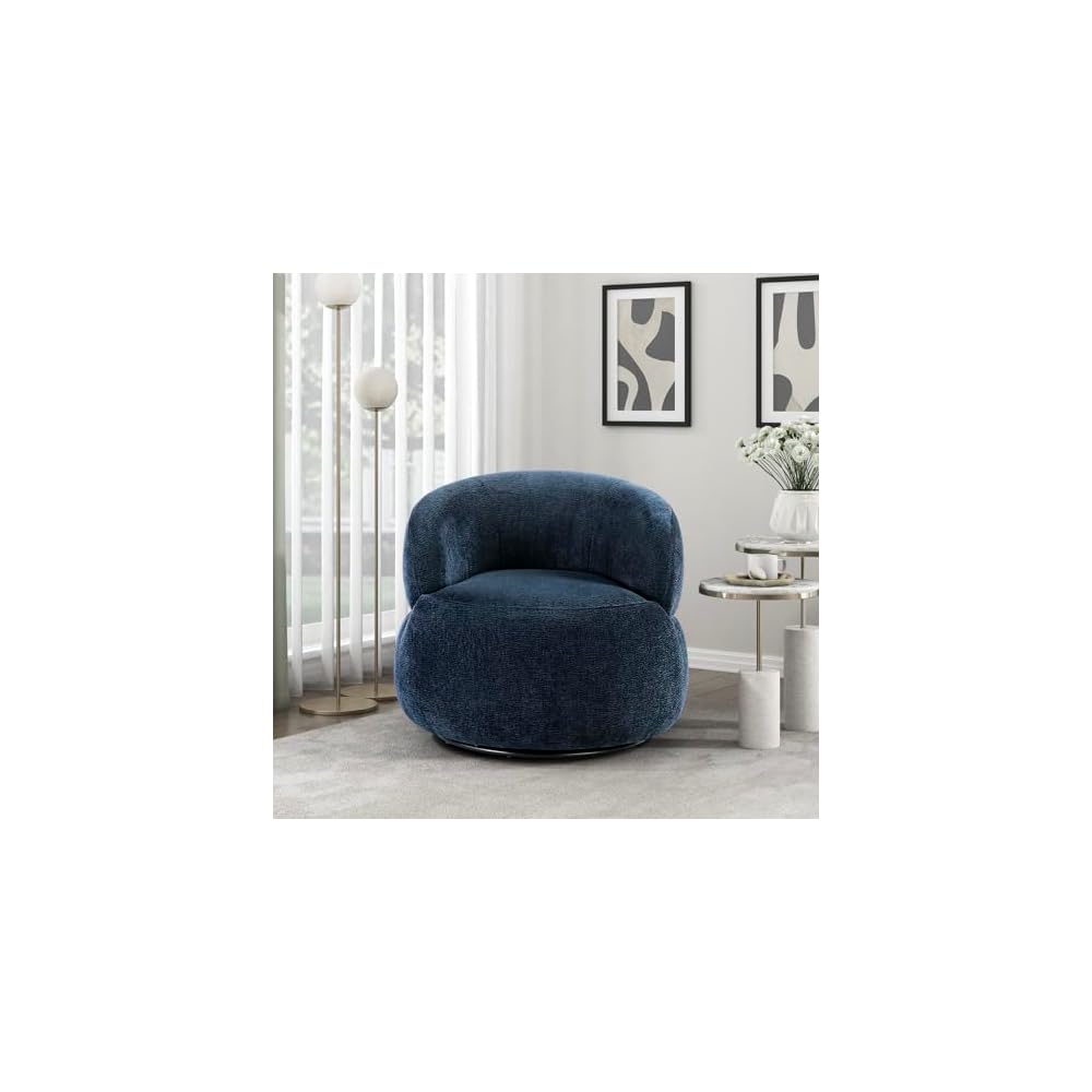 Lexicon Modern Barrel Swivel Accent Chair - Upholstered Soft Chenille Fabric with Metal Base, 360 Degree Round Swivel Accent Chair for Living Room, Bedroom, Office, No Assembly Required, Blue