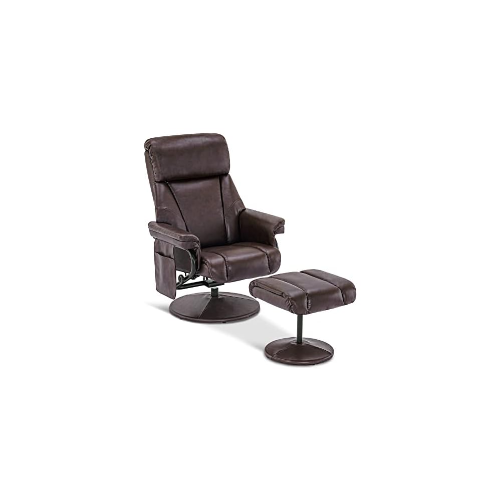MCombo Swivel Recliner with Ottoman, TV Chair with Vibration Massage, Ideal for RV Small Space, Living Room & Bedroom 4539 4828 (Faux Leather, Dark Brown)