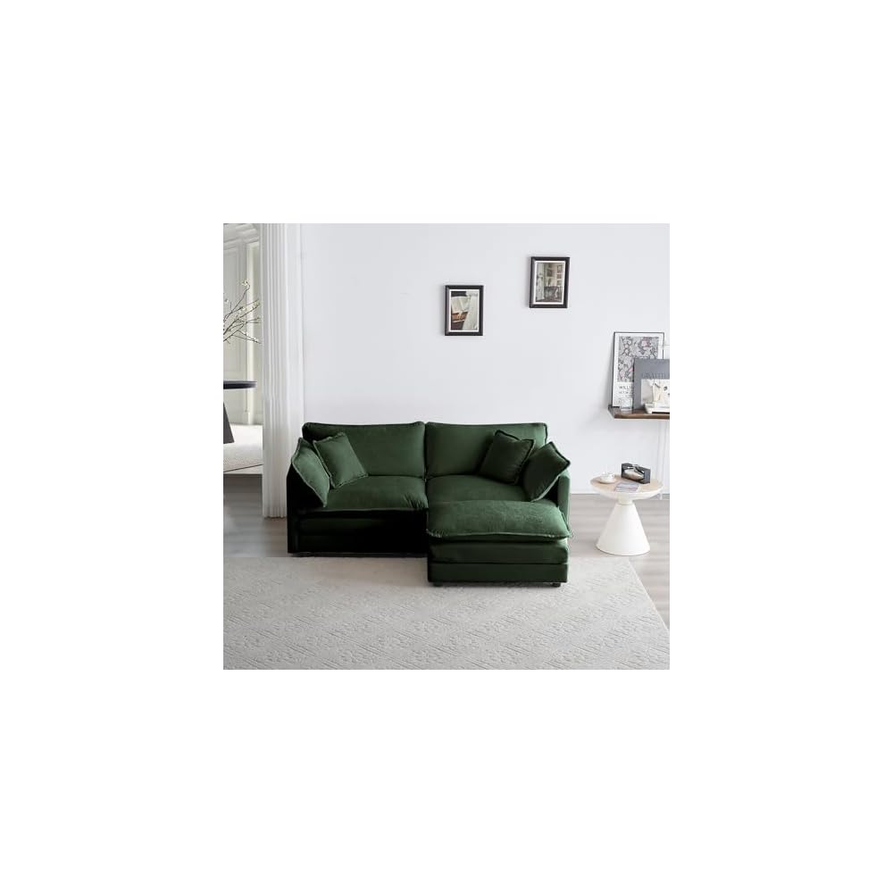 Deep Seat Cloud Loveseat Sofa Sectional Couch with Movable Ottoman, 2 Seater Oversized L Shaped Corner Sofa&Couches, Comfy Chenille Love Seat for Living Room Bedroom Apartment Office