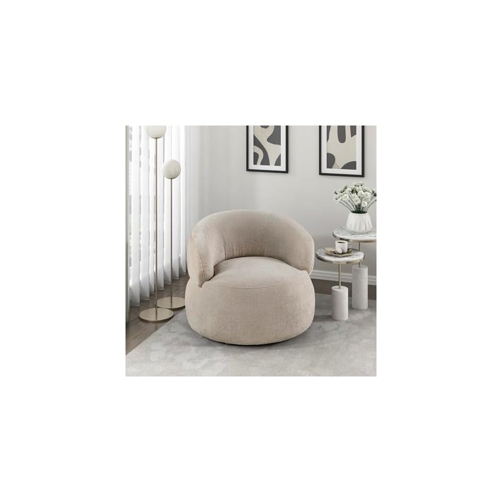 Lexicon Modern Barrel Swivel Accent Chair - Upholstered Soft Chenille Fabric with Metal Base, 360 Degree Round Swivel Accent Chair for Living Room, Bedroom, Office, No Assembly Required, Blue