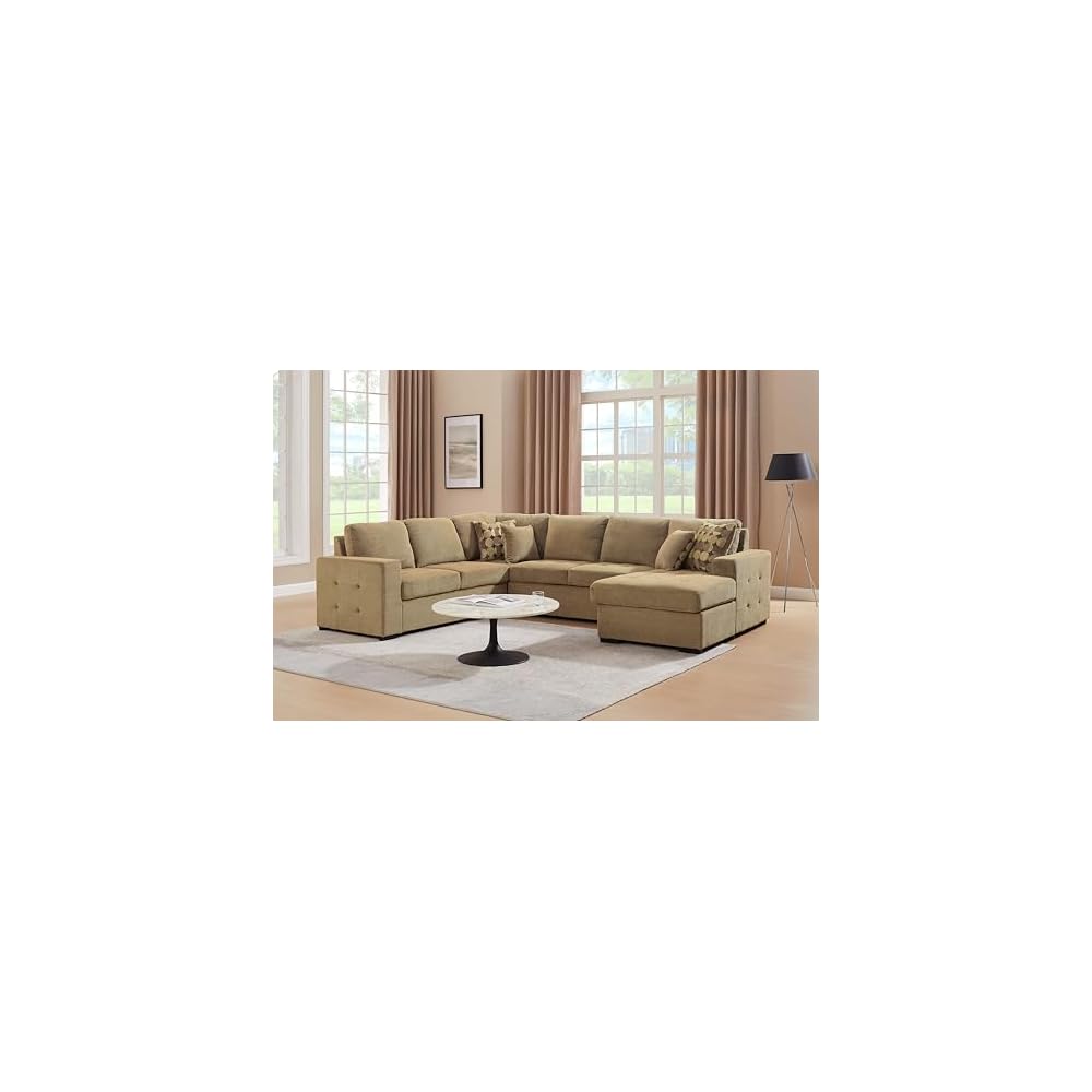 THSUPER 123'' Sectional Sleeper Sofa Couch with Pull Out Bed, Oversized Sleeper Sectional Couches with Storage Chaise U Shape Sofas for Living Room, Brown