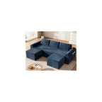 Decofy Cloud Boneless Sectional Sofa for Living Room, 3-Seater Modular Couch for Small Apartments with 2 Ottomans, Deep Seat Chenille Fabric Sofa, No Assembly Required, 72H Full Restore, Blue