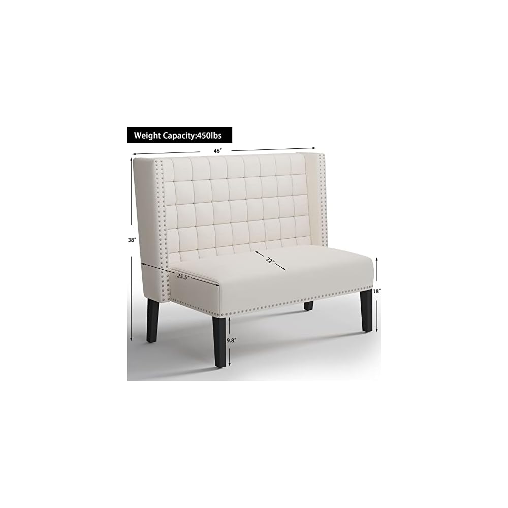 Andeworld Modern Loveseat Settee Bench Sofa Couch, Faux Leather,White