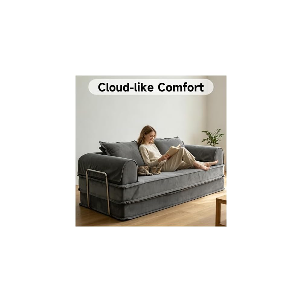 79" Futon Sofa Bed, Daybed Couch with Fixed-Shape Frame, 4-in-1 Boneless Couch Bed with Corduroy Cover, Compressed Sleeper Sofa Bed in a Box, Cloud Boneless Loveseat Daybed for Living Room Green