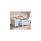ADORNEVE Kids Low Loft Bed Full with 7 Drawers, Bookcase, Safety Guardrail