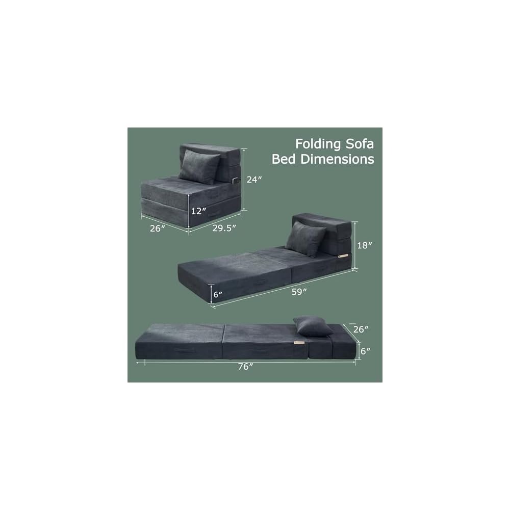 Folding Sofa Bed, Convertible Sleeper Chair Bed, Floor Sofa with Bag