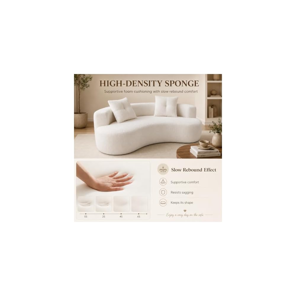 HRVEOCEI Luxury 80” Curved Loveseat Sofa, Chenille Curved Couch with 2 Big Pillows & Extra Wide Armrests, Comfy Upholstered Oversized Loveseat Couch & Sofa for Living Room (Beige, 80 Inches)