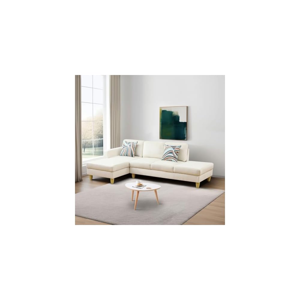 L Shape 2-Piece Home Modular Sectional Sofa Comfy Cozy Corner Sofas Small Fabric Couch with Pillow for Modern Living Room/Bedroom/Office/Apartment, Beige Lint