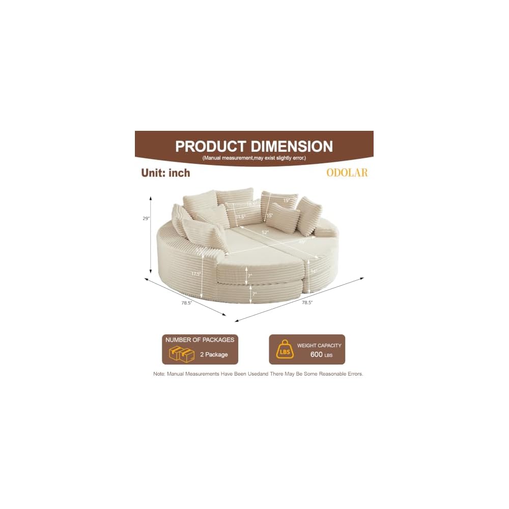 78.5" Oversized Round Chaise Lounge Sofa(Beige,Full Circular)