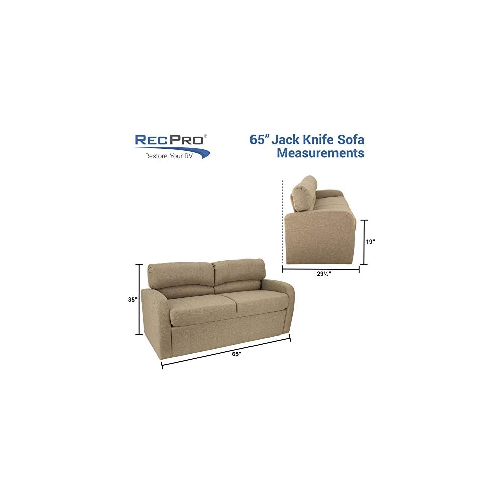 RecPro 65" Jack Knife RV Sleeper Sofa with Arms | RV Furniture | Zero Wall Hugger | Cloth (Oatmeal)