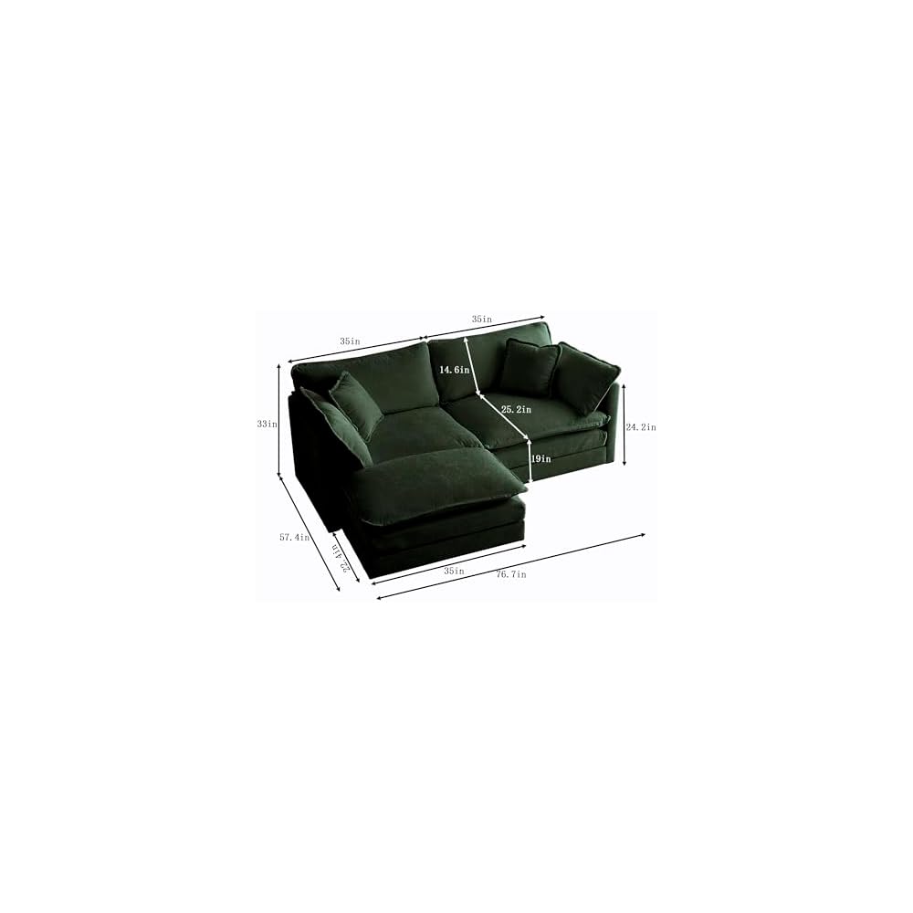 Deep Seat Cloud Loveseat Sofa Sectional Couch with Movable Ottoman, 2 Seater Oversized L Shaped Corner Sofa&Couches, Comfy Chenille Love Seat for Living Room Bedroom Apartment Office