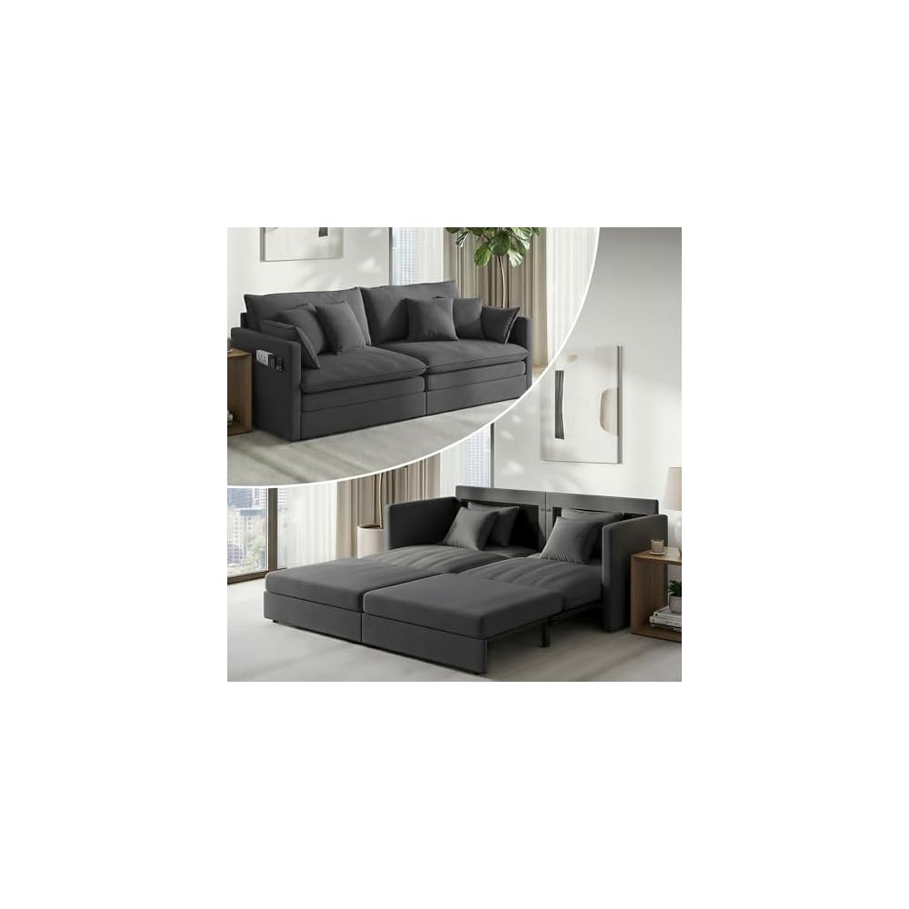 CECER Convertible Sleeper Sofa Bed, 3-in-1 Pull Out Couch, King, Dark Grey
