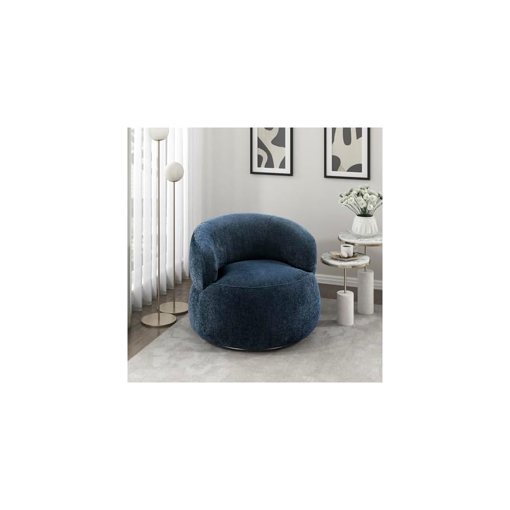 Lexicon Modern Barrel Swivel Accent Chair - Upholstered Soft Chenille Fabric with Metal Base, 360 Degree Round Swivel Accent Chair for Living Room, Bedroom, Office, No Assembly Required, Blue