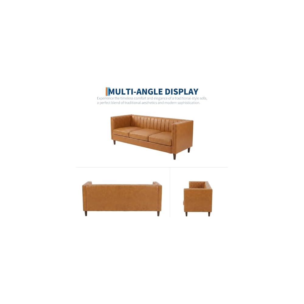 81” Tan Faux Leather Couch for Living Room
