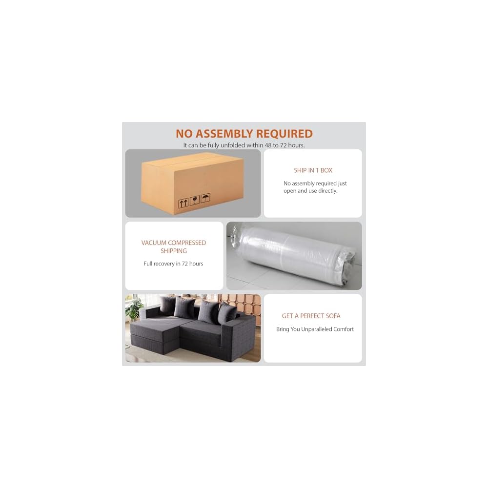 Modular Boneless Loveseat, L-Shape Cloud-Like Sectional Couch with High-Density Memory Foam, Convertible Comfy Couch for Living Room Apartment Small Space - No Assembly Required, Grey