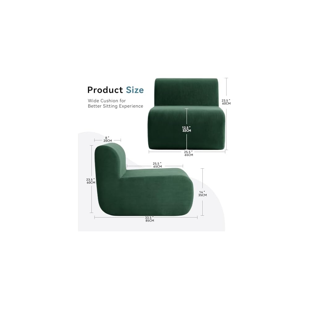 Small Boneless Chair for Living Room,Single Floor Chair,Corduroy Fireside Bean Bag Chairs,Memory Foam Lounge Sofa Chairs for Bedroom, Couch in a Box,Deep Green