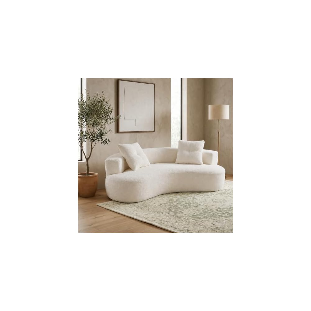 HRVEOCEI Luxury 80” Curved Loveseat Sofa, Chenille Curved Couch with 2 Big Pillows & Extra Wide Armrests, Comfy Upholstered Oversized Loveseat Couch & Sofa for Living Room (Beige, 80 Inches)