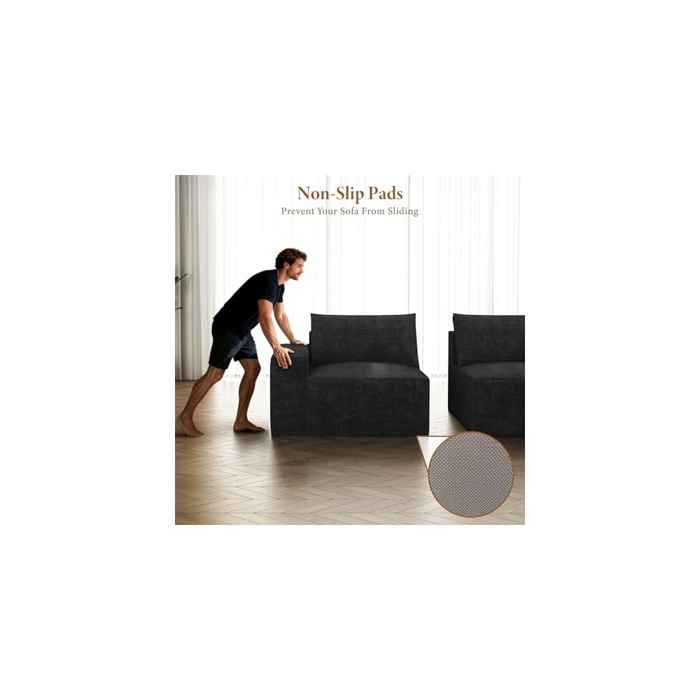 Vesgantti 143.7" Large Boneless Sectional Couch, 7 Seater Sofas, Black