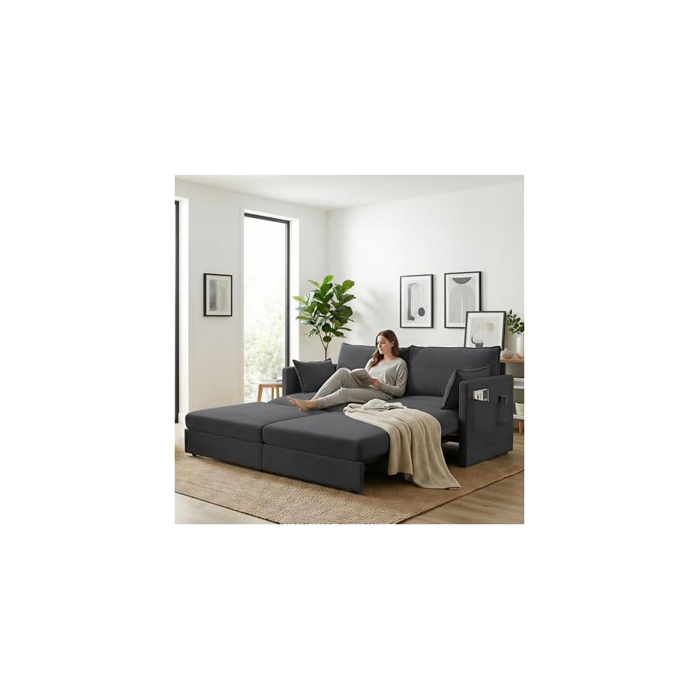 CECER Convertible Sleeper Sofa Bed, 3-in-1 Pull Out Couch, King, Dark Grey
