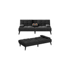 64" Futon Sofa Bed, 64" Convertible Loveseat with 2 Cup Holders, Small Couch with 3 Adjustable Angles & Removable Armrest, Sleeper Sofa for Apartment, 5.3 FT, Black