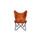 Brown Butterfly Chair-Leather-Handmade-Foldable, Solid Iron Frame-Industrial Lounge Chair