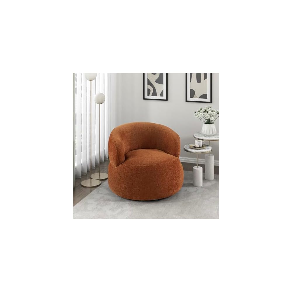 Lexicon Modern Barrel Swivel Accent Chair - Upholstered Soft Chenille Fabric with Metal Base, 360 Degree Round Swivel Accent Chair for Living Room, Bedroom, Office, No Assembly Required, Blue