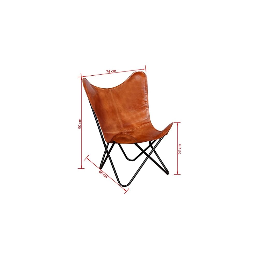 Brown Butterfly Chair-Leather-Handmade-Foldable, Solid Iron Frame-Industrial Lounge Chair