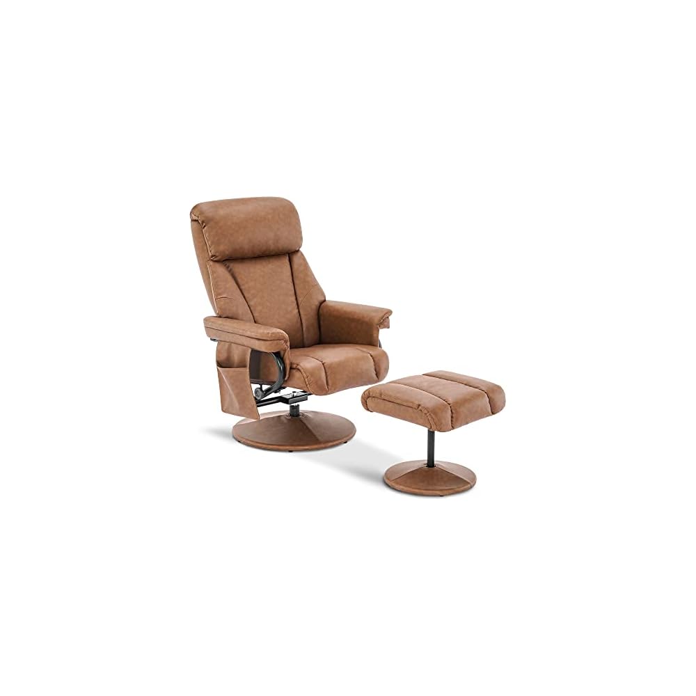 MCombo Swivel Recliner with Ottoman, TV Chair with Vibration Massage, Ideal for RV Small Space, Living Room & Bedroom 4539 4828 (Faux Leather, Dark Brown)
