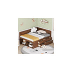 Merax Wooden Daybed, Full Size Bed Frame with Drawers and Storage Shelves for Bedroom, Wood Slat Support, No Box Spring Needed, Easy Assembly (Walnut)