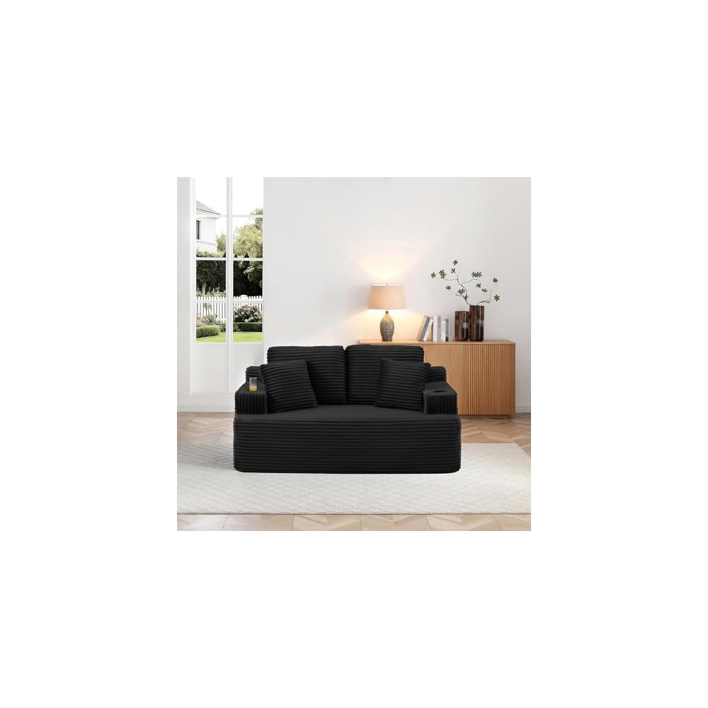 66.5" Corduroy Cloud Loveseat Sofa, 2-Seater Boneless Couch(Black)