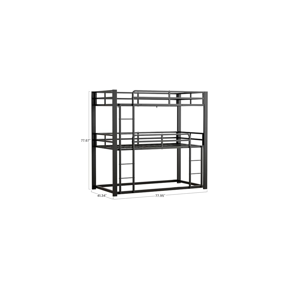Mixcous Heavy Duty Triple Twin Size Bunk Bed, Twin Over Twin Over Twin