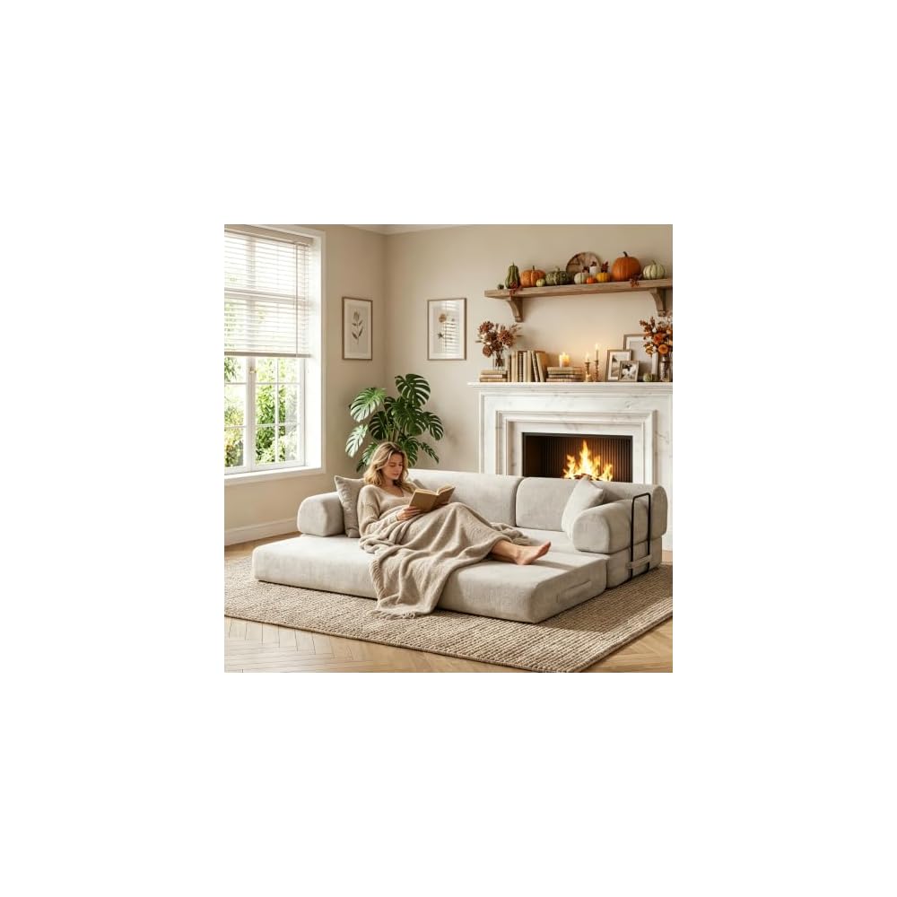 Biaco 78.8" Bouclé Modular Sofa Boneless Couches, No Assembly-Light Camel