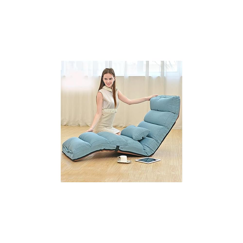 Floor Chairs for Adults, Adjustable 6-Position Floor Lounger w/Thick Padded & Pillow, Folding Lazy Sofa Chair for Gaming, Sleeping, Chaise Lounge Indoor,A