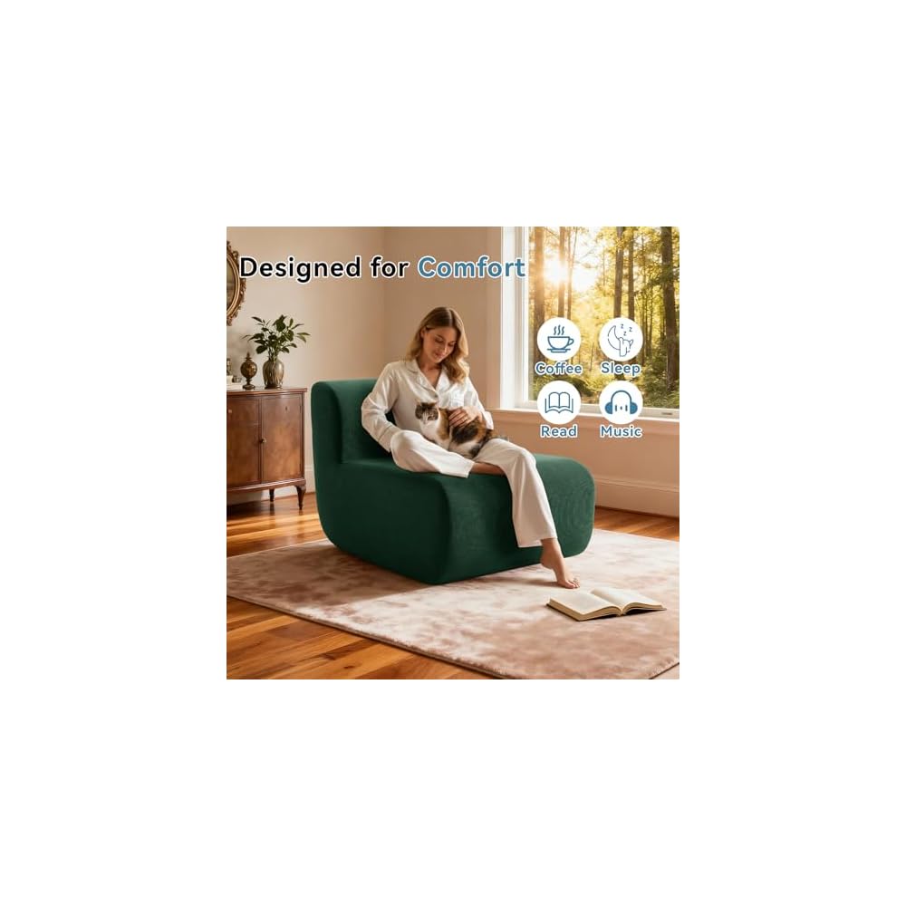 Small Boneless Chair for Living Room,Single Floor Chair,Corduroy Fireside Bean Bag Chairs,Memory Foam Lounge Sofa Chairs for Bedroom, Couch in a Box,Deep Green