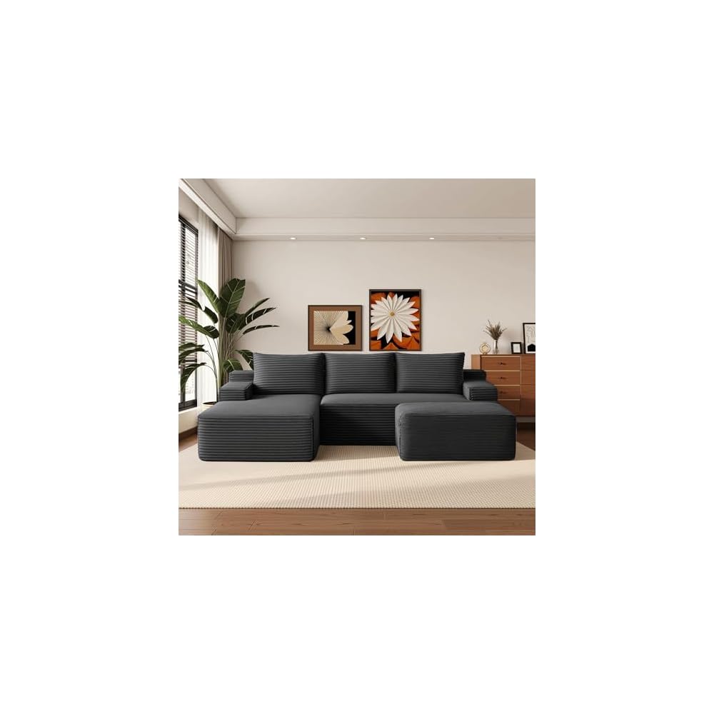 Boneless Couch Comfy Sectional Couches for Living Room,U Shaped Modular Cloud Couch Sofa, Minimalist Modular Sectional Sofa with Deep Seat