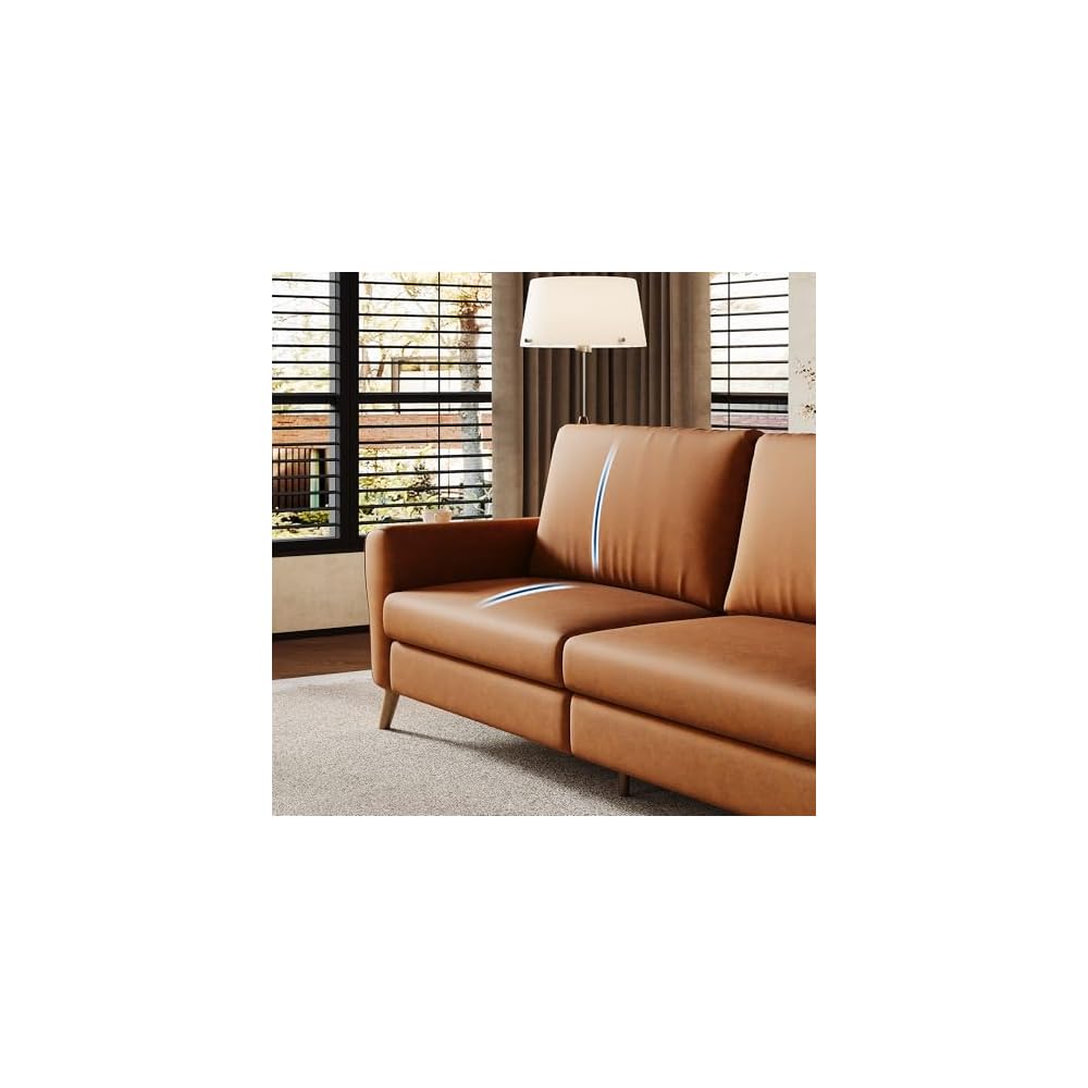 GarveeHome 84 in Faux Leather Couch, Sofa for Living Room, Brown