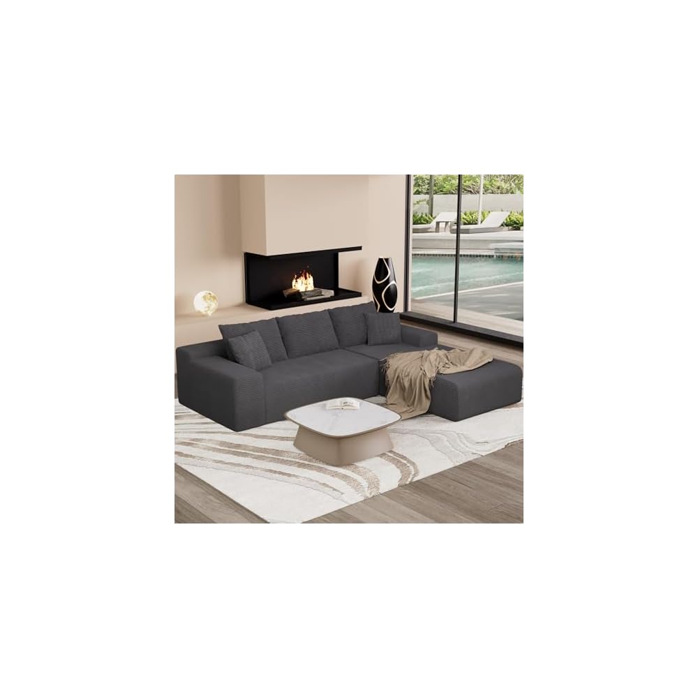 NAYA 106” Modular Sectional Sofa, Cloud Sectional Couch with Deep Seat, Modern Modular L-Shape Sofa Boneless Couch with Chaise for Living Room Bedroom (Grey, Right Facing Chaise)
