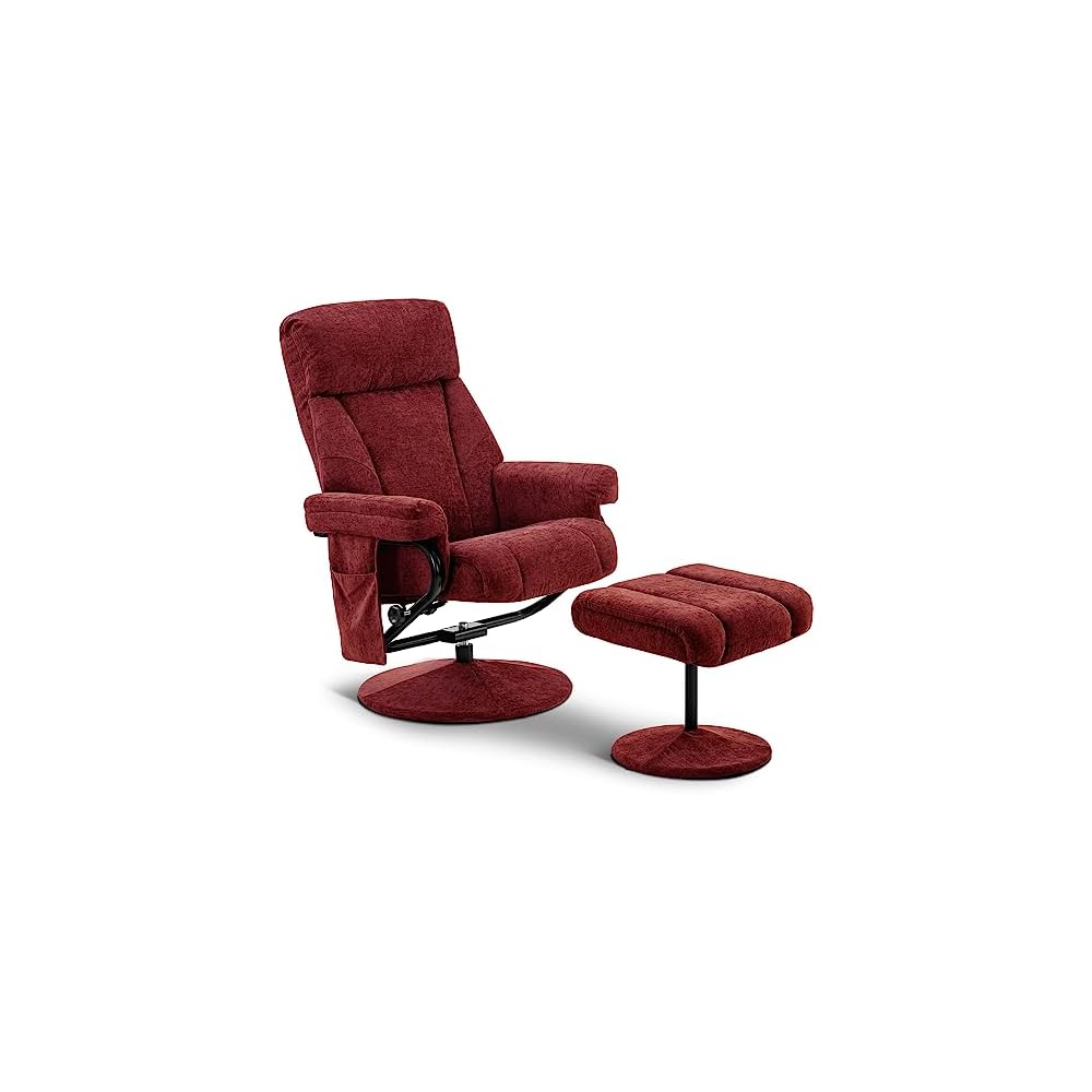MCombo Swivel Recliner with Ottoman, TV Chair with Vibration Massage, Ideal for RV Small Space, Living Room & Bedroom 4539 4828 (Faux Leather, Dark Brown)