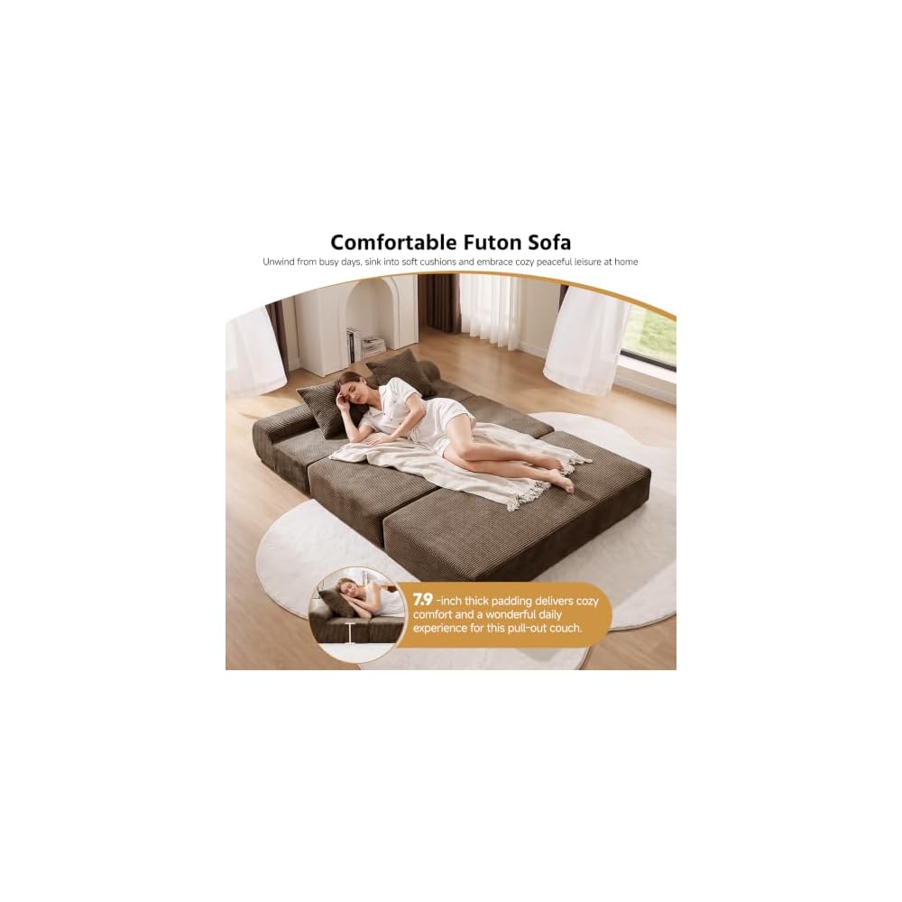 59" Convertible Sofa Bed, Boneless Sleeper Chair Couch bed with 2 Pillows