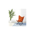 Brown Butterfly Chair-Leather-Handmade-Foldable, Solid Iron Frame-Industrial Lounge Chair