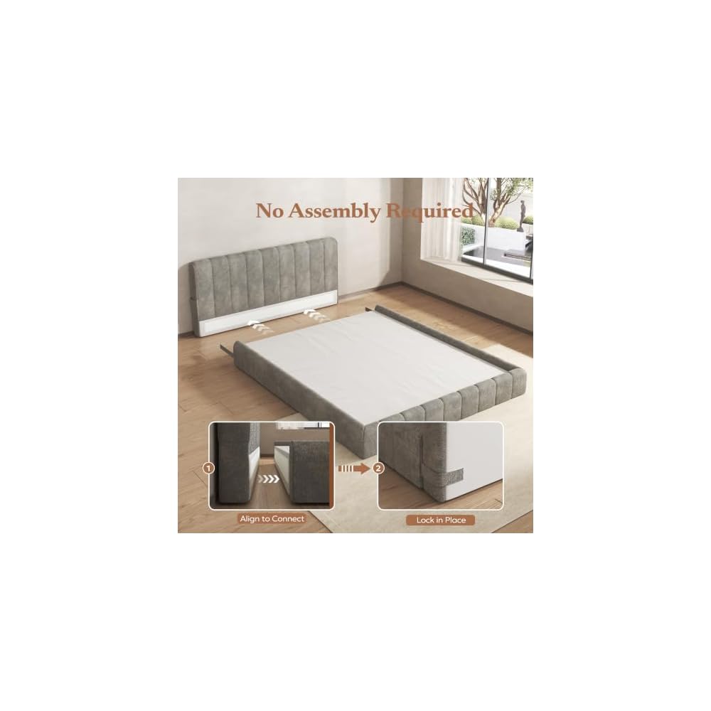 Furnify Full Cloud Bed Frame, Boneless Cushioned Foam Bed with Plush Fabric