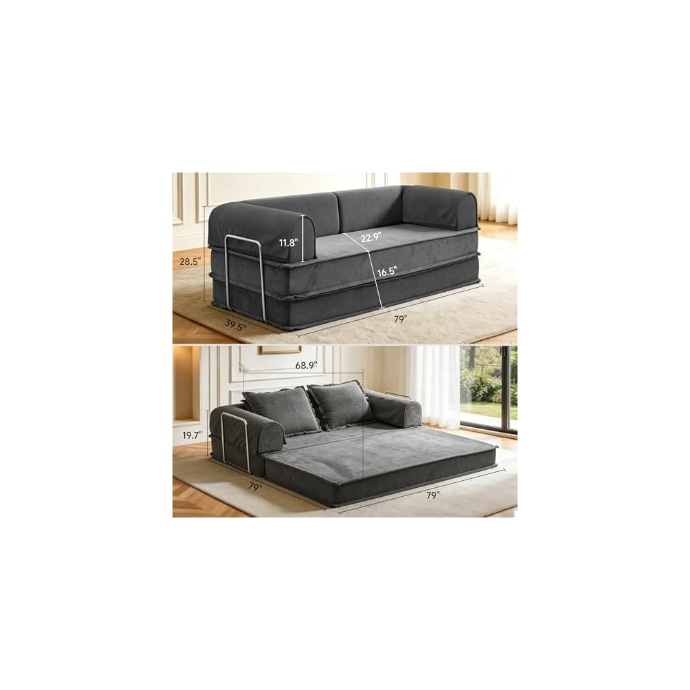 79" Futon Sofa Bed, Daybed Couch with Fixed-Shape Frame, 4-in-1 Boneless Couch Bed with Corduroy Cover, Compressed Sleeper Sofa Bed in a Box, Cloud Boneless Loveseat Daybed for Living Room Green