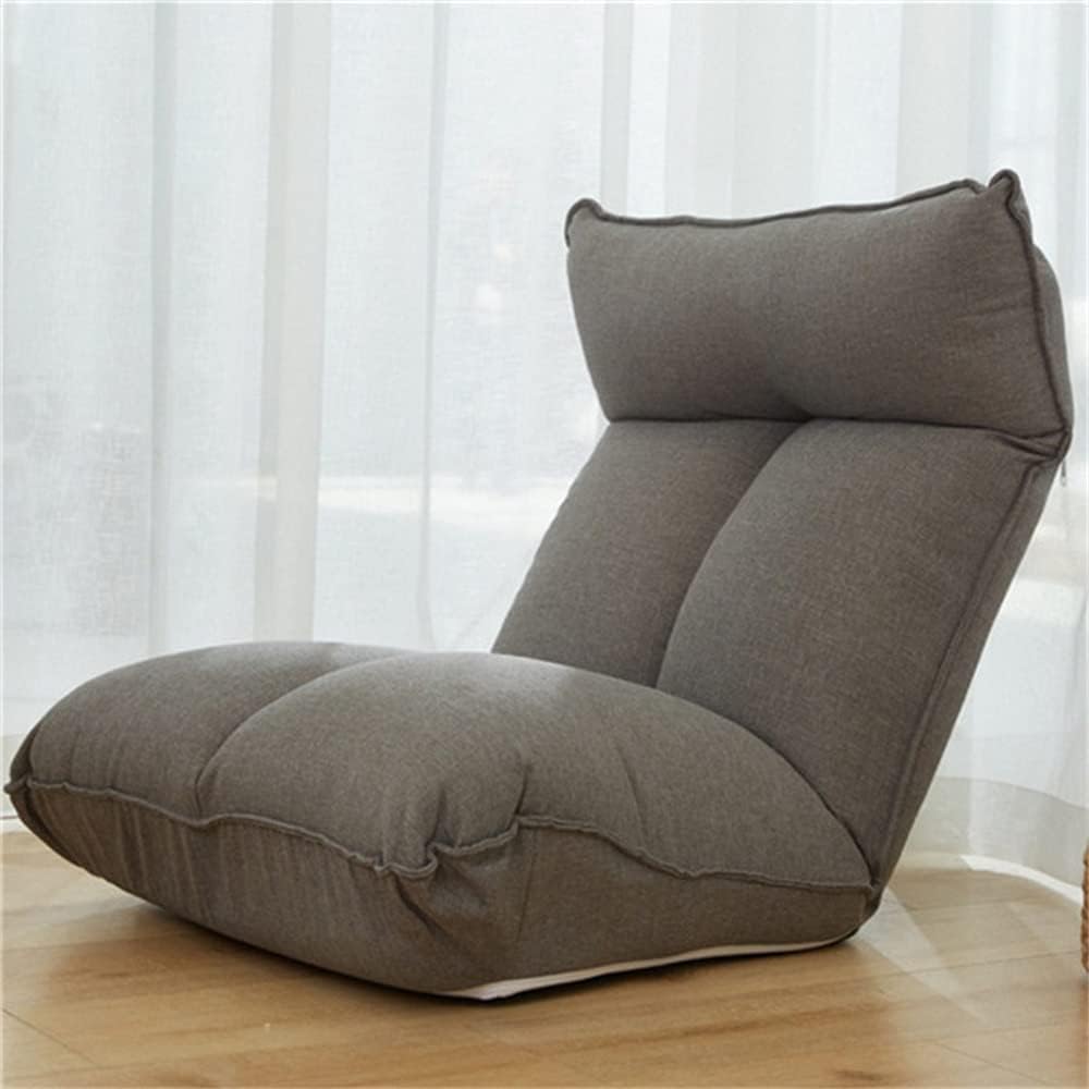 Upholstery Chair Adjustable Floor Chair for Window Lounge Chaise Backrest 14-Position Folding Lazy Recliner (Dark Gray)