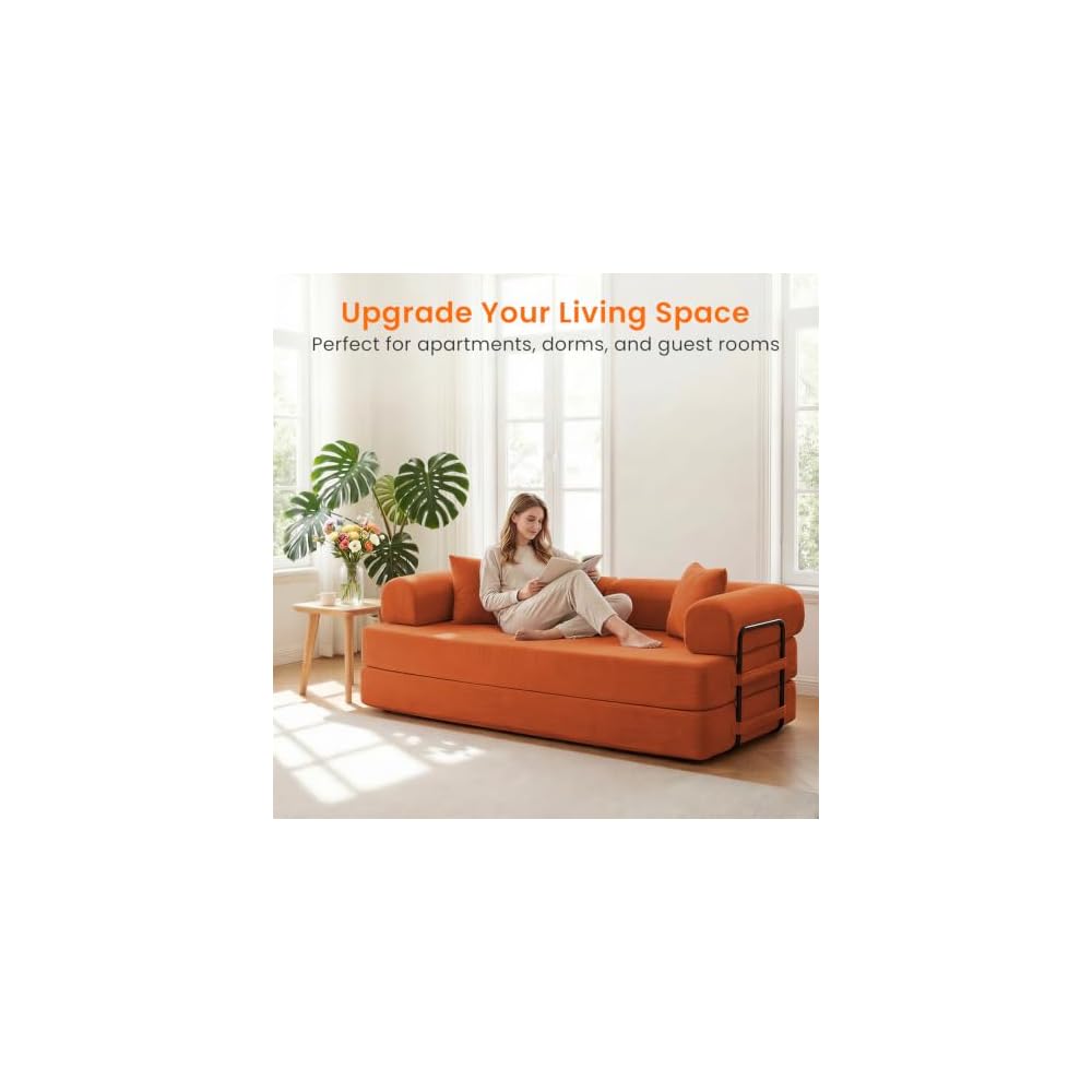 CECER Convertible Futon Sofa Bed, Corduroy Sleeper Couch with Steel Frame